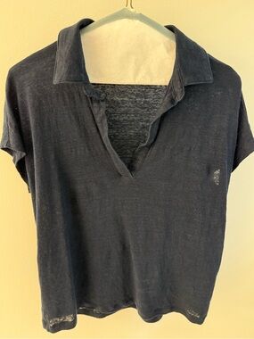 Banana Republic Navy Short Sleeve linen open collar polo